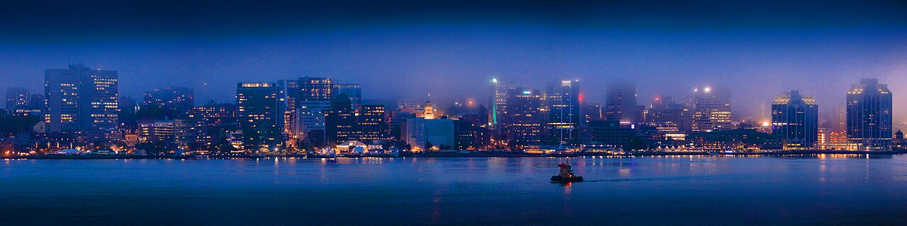 Halifax Nova Scotia waterfront skyline photographed from Dartmouth in July 2017