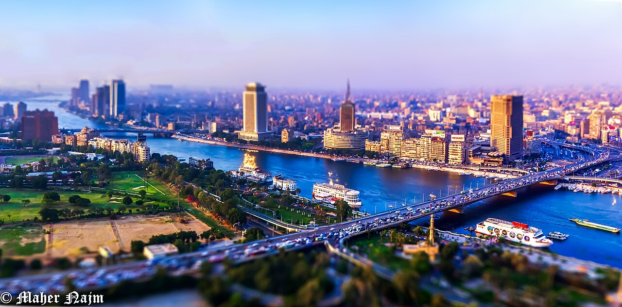 Cairo skyline and bridges across the Nile viewed from Cairo Tower