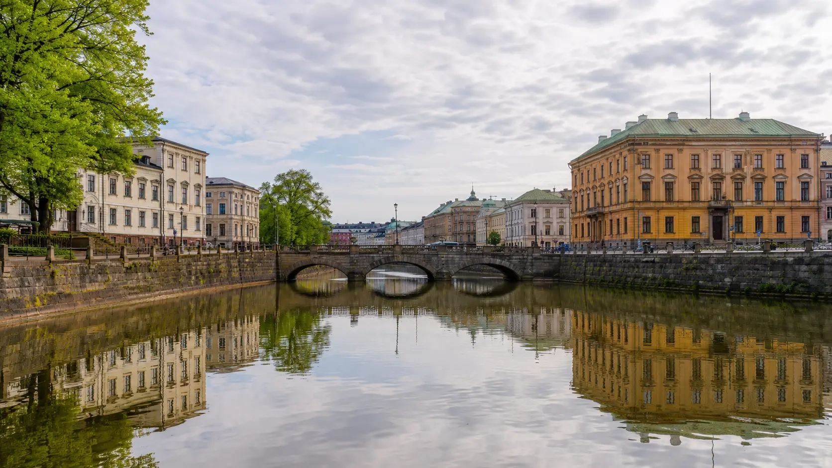 Gothenburg canal and elegant historic architecture