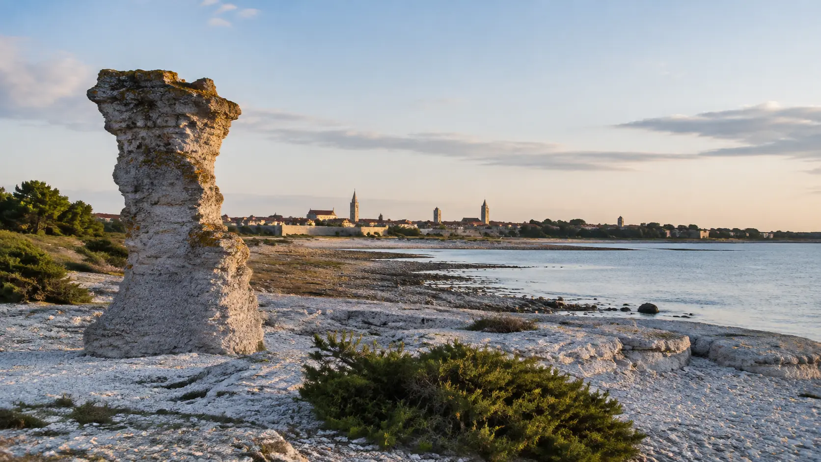 Limestone sea stack and Baltic shoreline on Gotland