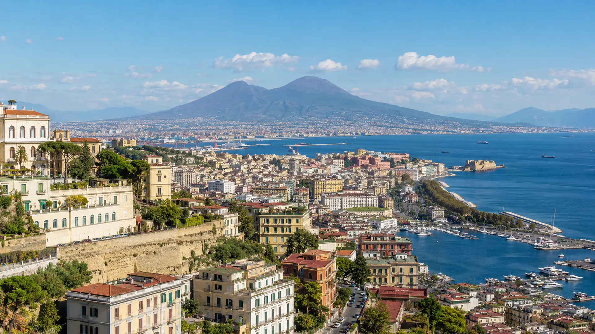 Panorama across Naples, the bay and Mount Vesuvius