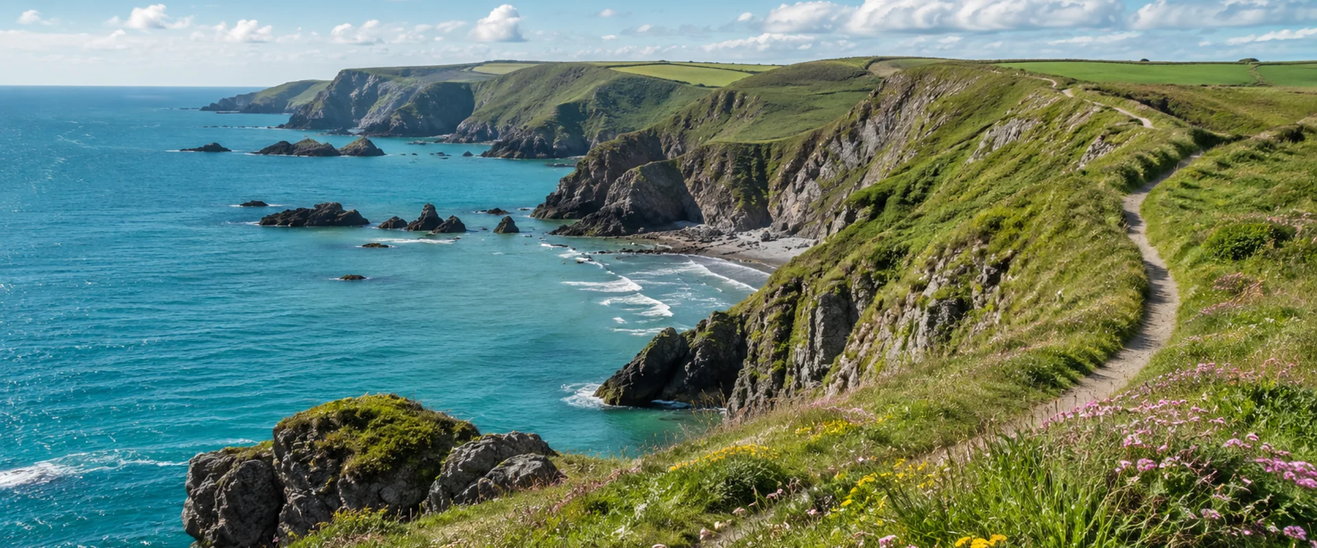 Northern Irish coastal cliffs and green headlands
