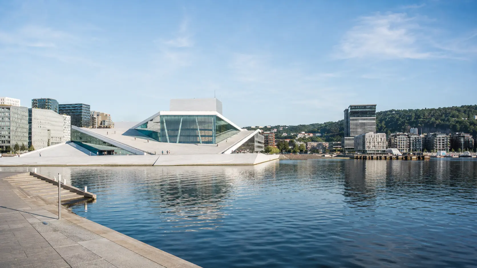 Oslo waterfront and Opera House beside the fjord
