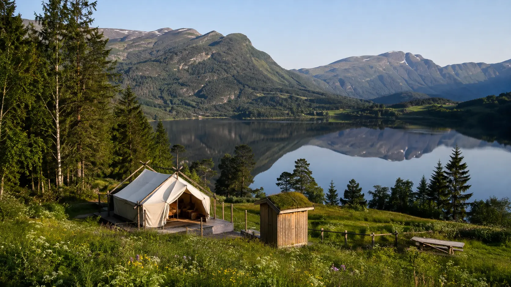 Eco retreat beside a mountain lake in Telemark