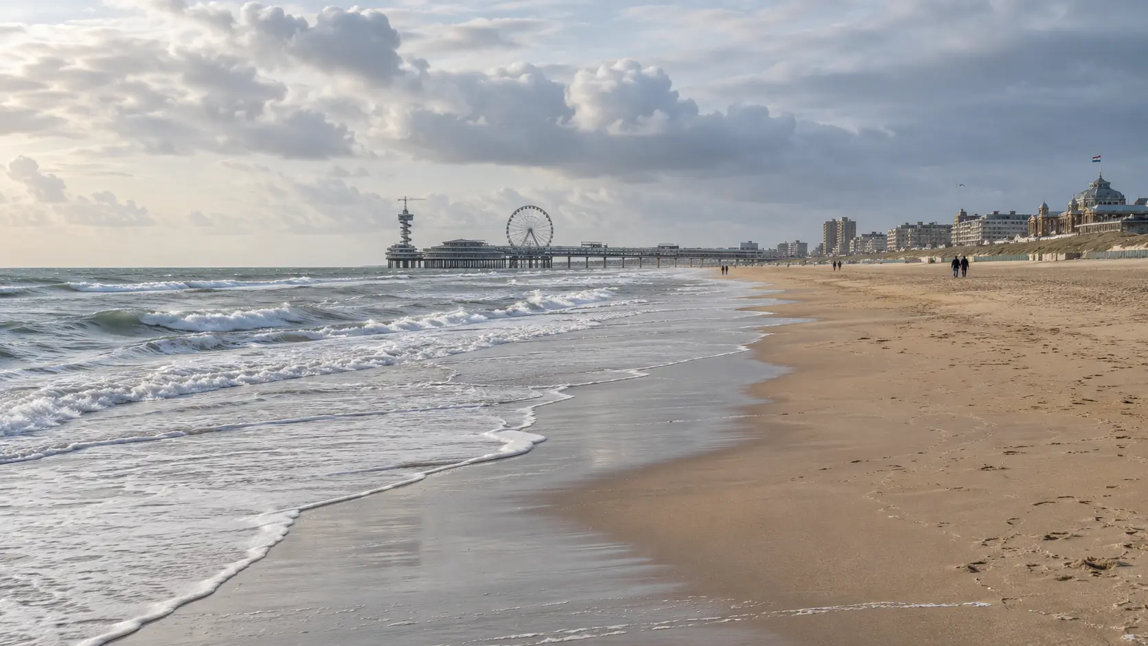Illustrative Scheveningen beach and pier in The Hague
