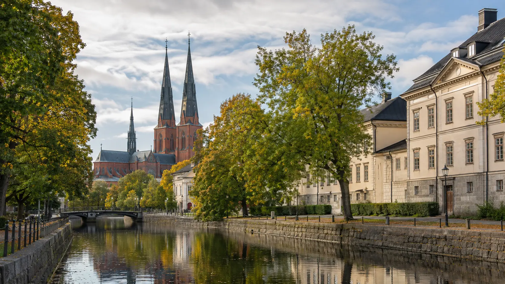 Uppsala Cathedral and historic riverside architecture