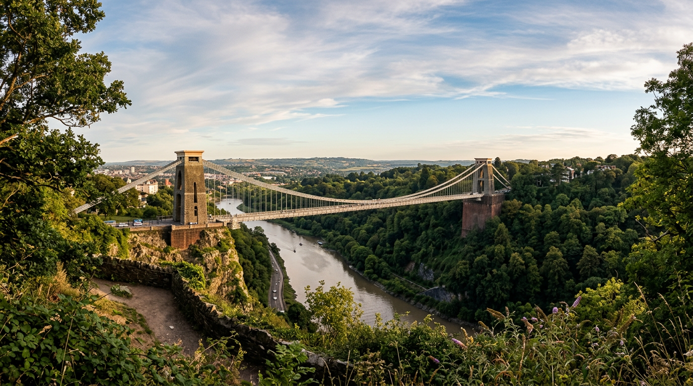 AI-generated travel illustration inspired by Clifton Suspension Bridge in Bristol
