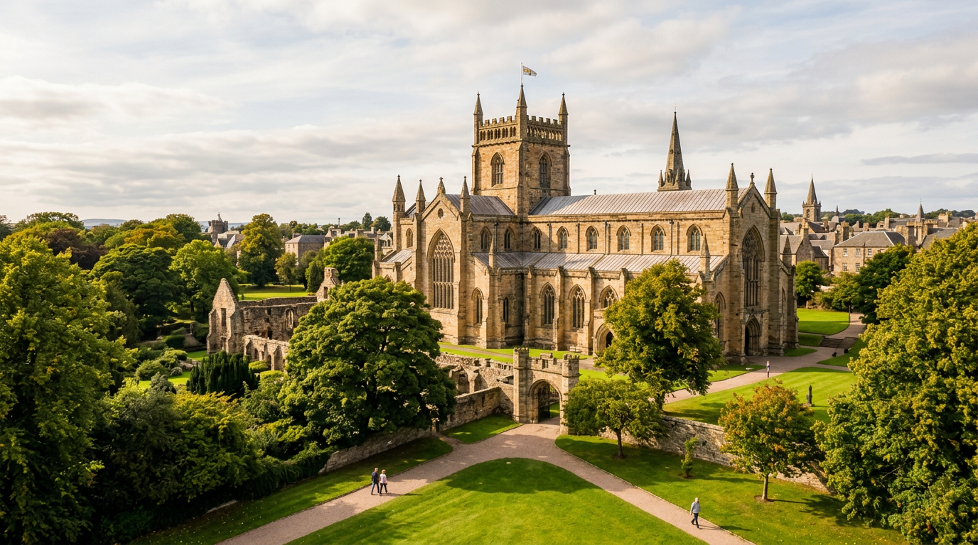 AI-generated travel illustration inspired by Dunfermline Abbey in Fife