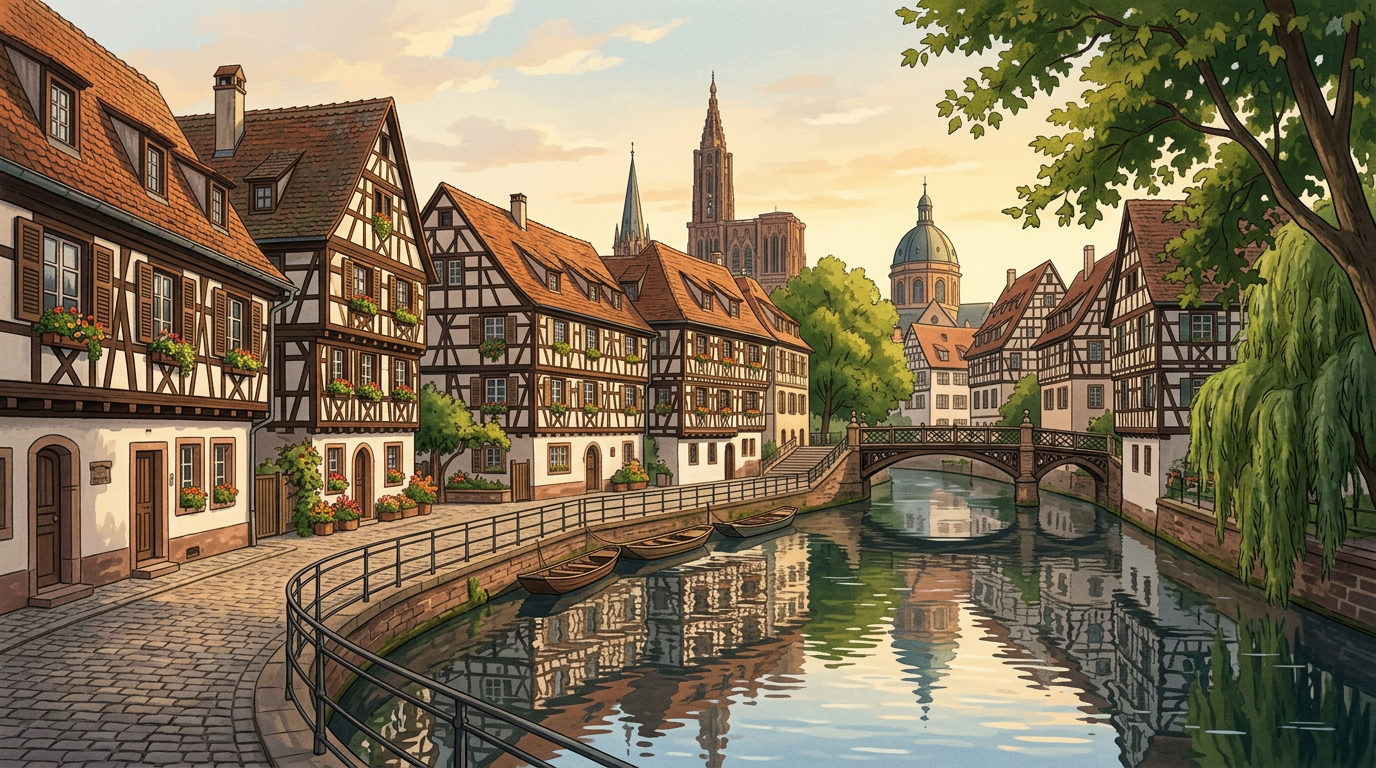 AI-generated travel illustration inspired by Strasbourg, France